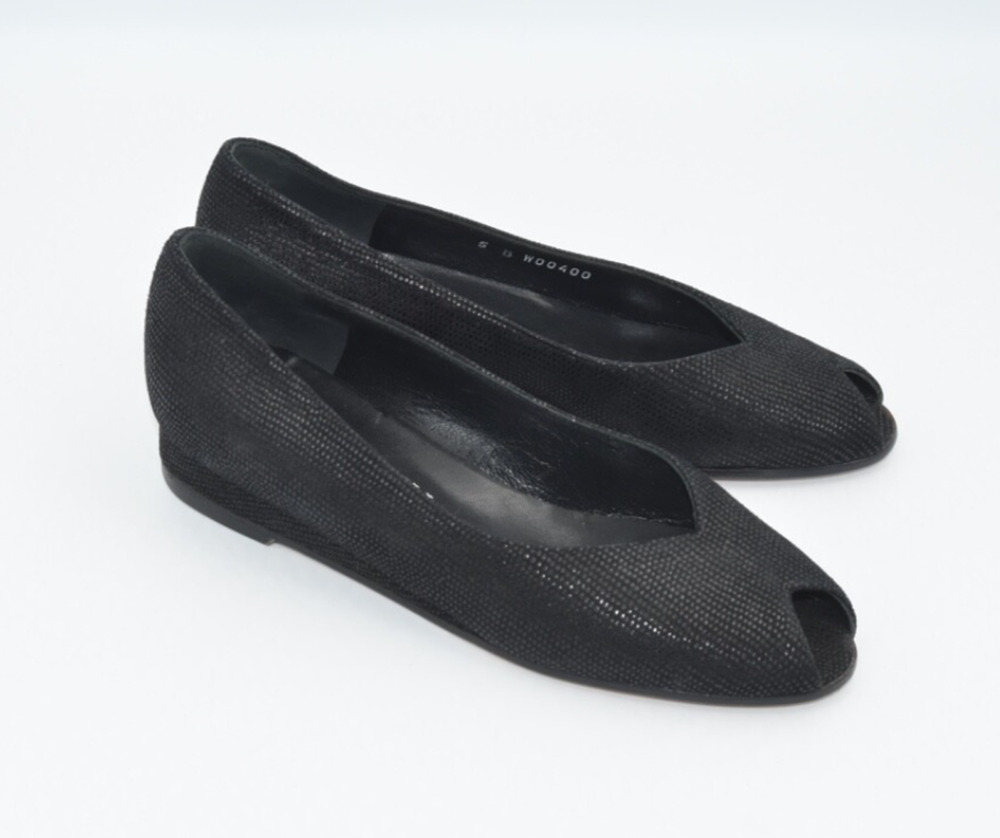 BRUNO MAGLI Parma Peep Toe Wedge 1" Heel Black Suede Upper/Leather Sole 5B